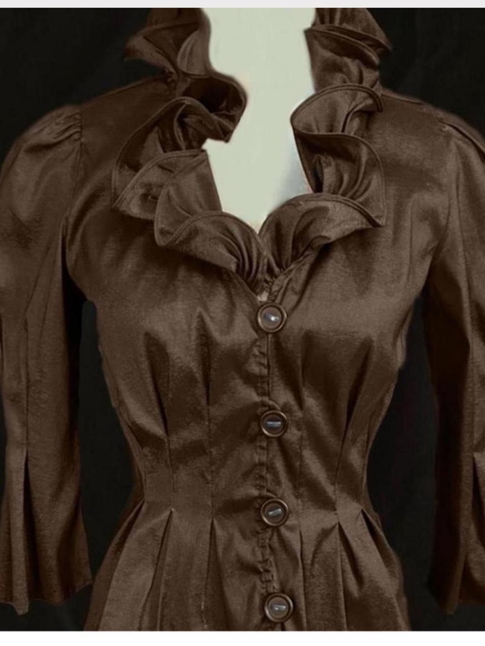 Black Ruffled Collar Button-Front Jacket - Picture 8 of 8